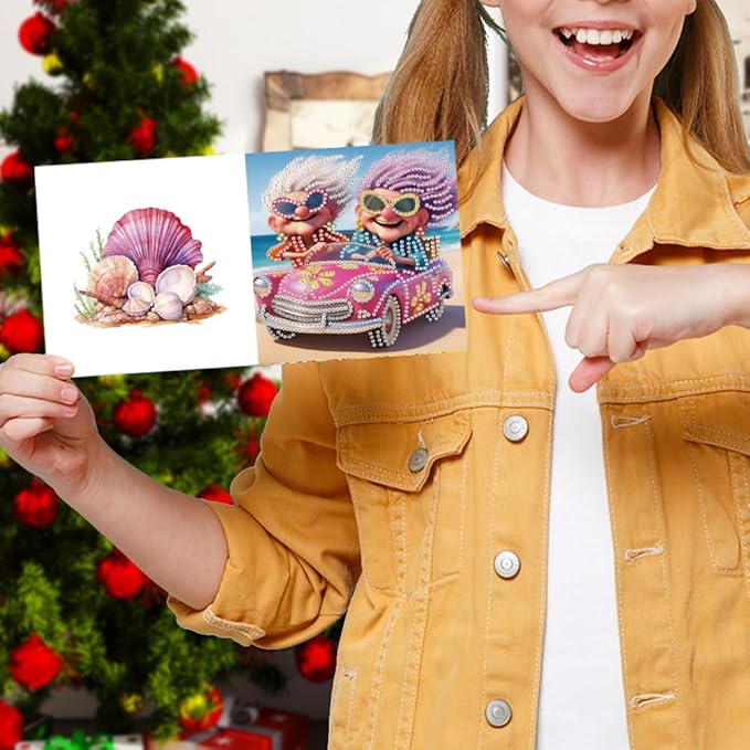 Ceitura 6Pcs DIY Diamond Art Painting Crafts Rhinestone Painting Greeting Card Making Kit Postcard for Holiday Christmas New Year Party Favors (Happy Old Lady)