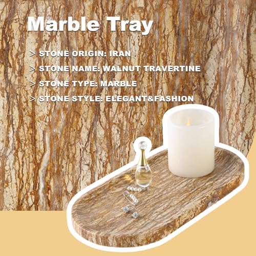 Koville Turkish Natural Marble Tray, 12"x6" Vanity Decorative Tray for Countertop Organizer, Catchall Tray for Perfume, Candles, Jewelry Dish - Image 3