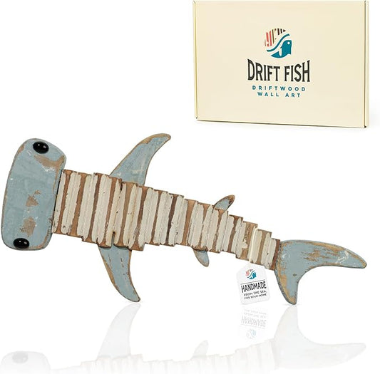 Mint Bucket Brands Driftwood Fish Nautical Wall Decor - 16" x 7.5" Handmade Wooden Rustic Coastal Wall Art for Living Room, Bedroom, Office, Bathroom - Ocean Beach Decoration (Kai)
