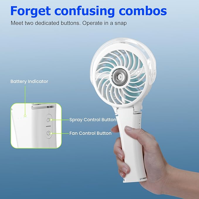 HandFan Upgraded Portable Misting Fan, Two Button Easy Operation, Handheld Rechargeable Mister Fan, Spray Water Mist Fans, Mini Electric Cooling Fans for Travel, Outdoors, Disney(White)