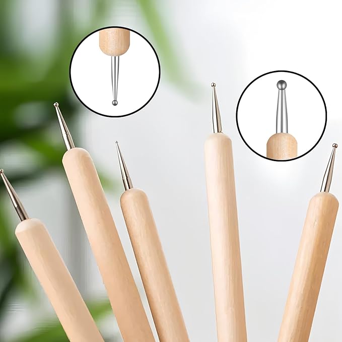 Anphly Embossing Needle Set, 5 Different Sizes of Embossing Needles, Double Headed Trajectory Point Selection Tool, Wooden, 5PCS