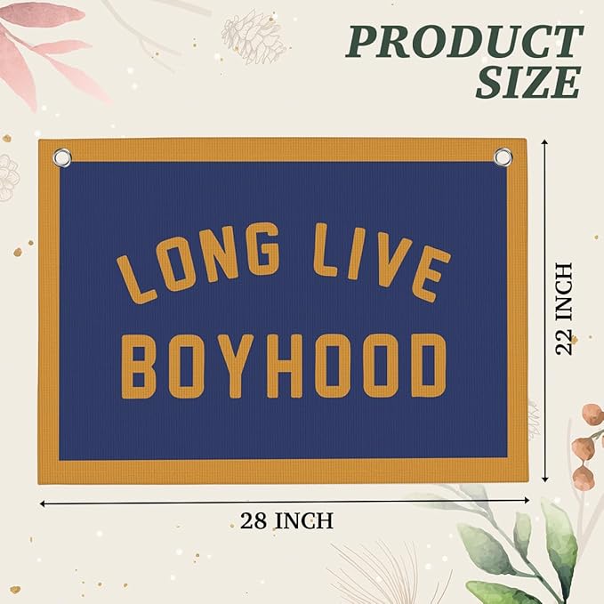 Orange Long Live Boyhood Boys Room Playroom Wall Decor Vintage Sports Decor for Nursery Playroom Kids Bedroom Dorm Toddler Decorations 22x28 Inch