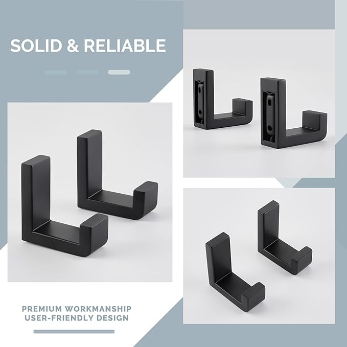 Angle Simple Bathroom Towel Hooks, SUS 304 Stainless Steel Robe Coat Holder Hanger Wall Mounted, Matte Black, 4 Pack