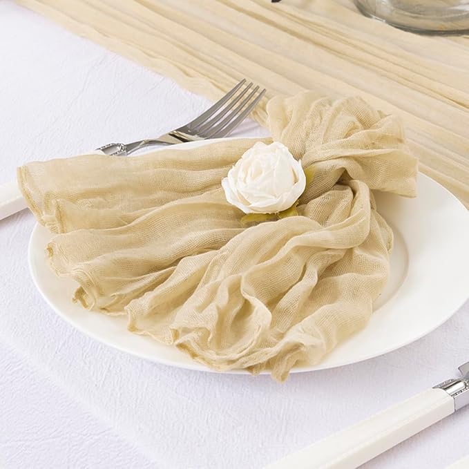 50 Pack Champagne Cheesecloth Napkins Spring Cloth Napkins Set of 50 Champagne Dinner Napkins Bulk 21x21 Inches for Wedding Bridal Shower Baby Shower Valentine's Day