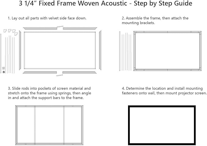 Silver Ticket Products STR Series 6 Piece Home Theater Fixed Frame 4K / 8K Ultra HD, HDTV, HDR & Active 3D Movie Projection Screen, 2.35:1 Format, 138" Diagonal, Woven Acoustic Material STR-235138-WAB