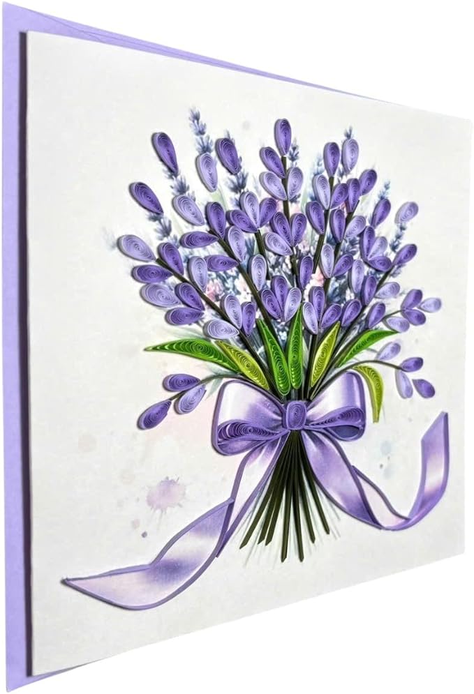 Handmade Quilling Lavender Greeting Card – 3D Pop-Up Floral Card with Purple Envelope – Blank Inside – Birthday, Mother’s Day, Thank You, Get Well, Anniversary