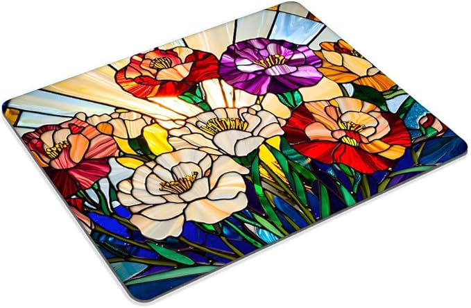 Square Mouse Pad Colored Glass Flowers,Gaming Mouse Pads for Desk,Soft Computer Waterproof Non-Slip Mouse Mat