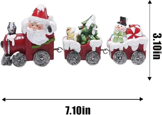 Hodao Christmas Train Figurines with Santa, Tree & Snowman – Mini Resin Tabletop Decorations for Home, Indoor Holiday Decor, Lovely Ornaments & Gift