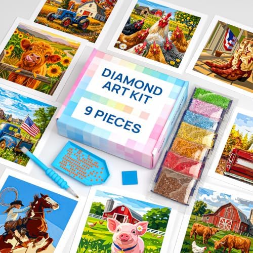 LuwoArte 9 Pack Country Farm Diamond Art Kits for Adults Beginners by LuwoArte