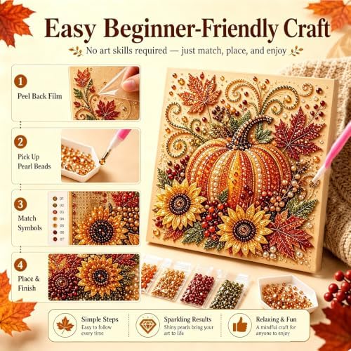 Autumn Pearl Painting Kit,Cute 5D Pumpkin Pearl Painting Crafts for Adults DIY,Fall Pearl Diamond Art Kit for Ideal Halloween Home Wall Decor, Perfect Spooky Crafts Gift for Adult - Image 2