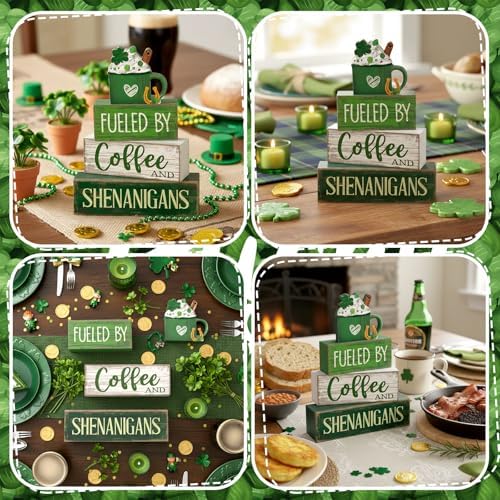 Moucuny 4 Pcs Wooden Tiered Tray Decor Irish Farmhouse Table Sign Coffee - Image 6