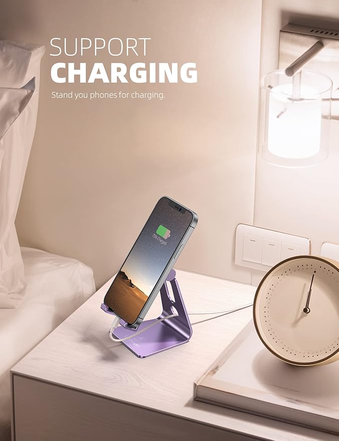 Lamicall Adjustable Phone Stand, Cell Phone Holder Desk, Compatible with Phone 13 12 Mini 11 Pro Xs Max XR X 8 7 6 Plus SE, Smartphones Dock, Office Desktop Accessories - Purple
