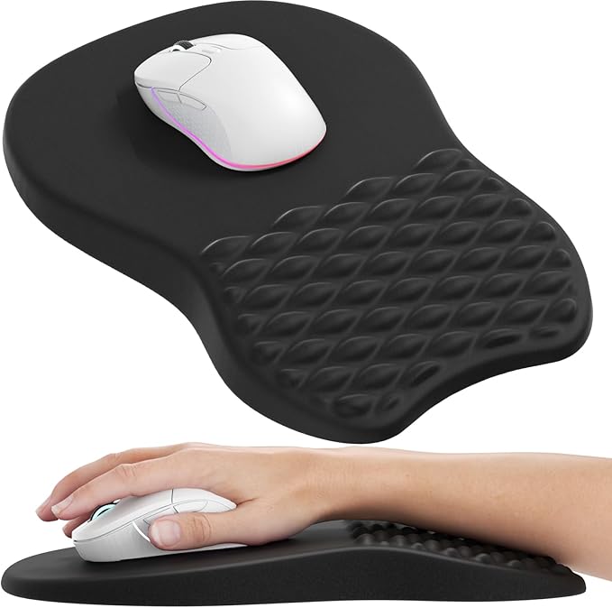 MROCO Ergonomic Mouse Pad with Wrist Support, Wrist Rest Mousepads for Carpal Tunnel Pain Relief, Memory Foam Pad with Massage Bulge and Non-Slip Base for Office, Home, Black
