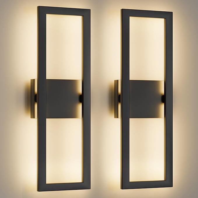 LamQee 22" Modern Outdoor Wall Lights, 3000K 1450LM Integrated LED Large Exterior Lighting Fixtures with Rectangle Frame, Matte Black Linear Outside Sconce Wall Mount for House Porch Patio Garage Door
