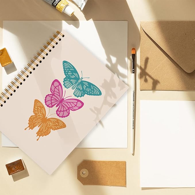 Butterfly Notebook Journal, Trendy Preppy Notebook, Boho Notebook Aesthetic, Preppy Office Supplies, Pink Desk Accessories for Women Office, Hardcover Spiral Notebook 5.5x8.3