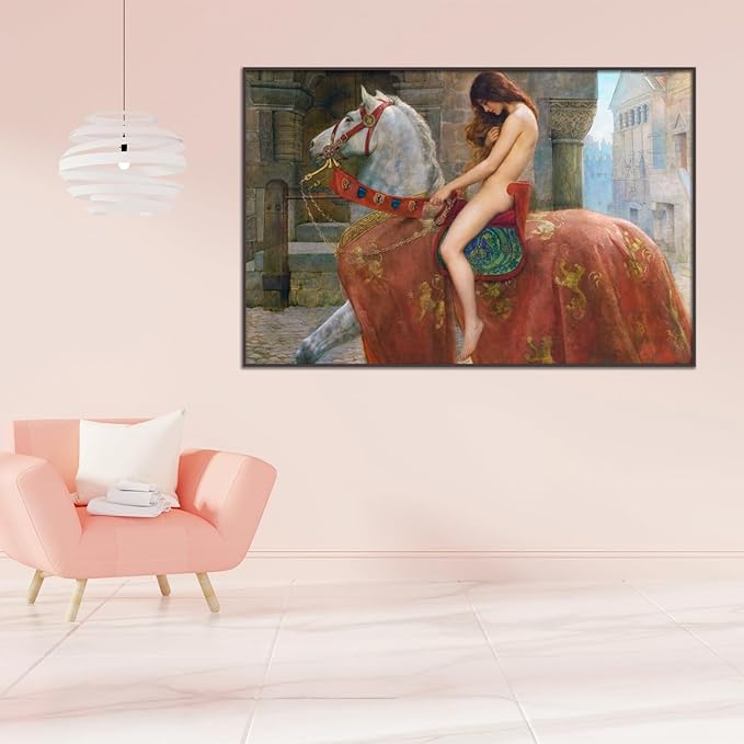 John Collier Canvas Wall Art Lady Godiva Poster Pre-Raphaelite Style Art Painting Figure Historical Illustration Famous Oil Painting Print Suitable for Home Office Wall Decor Unframed(8x12in/20x30cm)