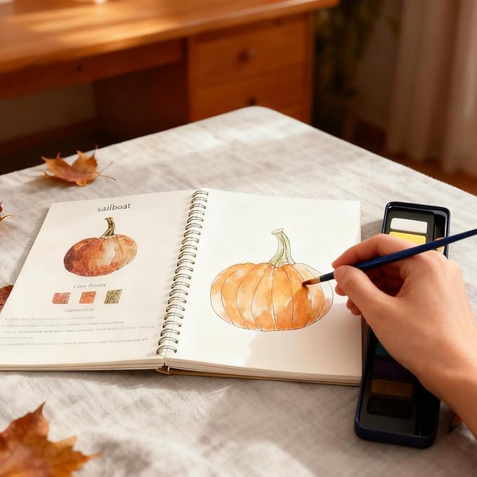 Beginner-Friendly Watercolor Workbook,12 Colors Watercolor Paint Set with Paint Brush,Art Crafts Painting Supplies,Beginner-Friendly Watercolor Painting Kit（Autumn）