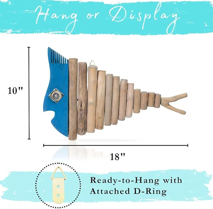 Mint Bucket Brands Driftwood Fish Nautical Wall Decor - Handmade Wooden Rustic Coastal Wall Art for Living Room, Bedroom, Office, Bathroom - Ocean Beach Decoration (Blu)
