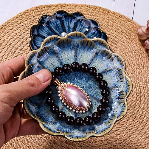 Ceramic Jewelry Tray Set of 2, 4.5'' Reactive Glaze Flower Trinket Dishes - Image 5