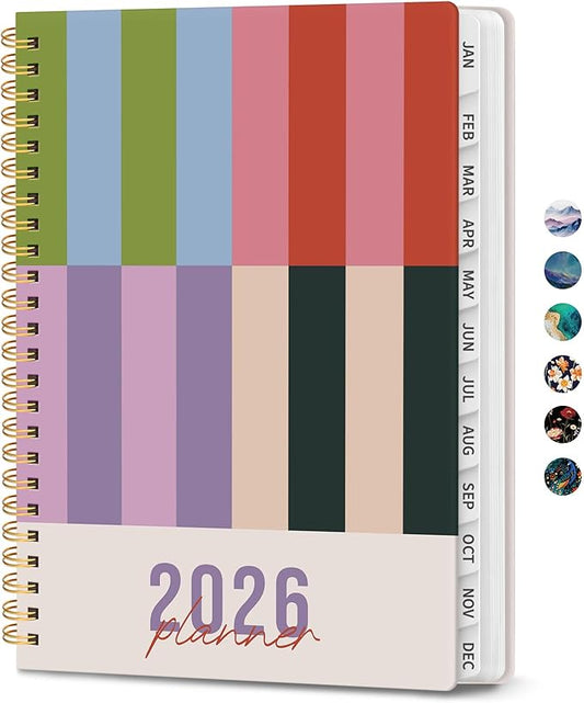 2026 Planner, Monthly and Weekly Calendar Planner for Women, Jan 2026 - Dec 2026, Hardcover Pretty 2026 Agenda Planner Book with Tabs, Spiral Bound, Perfect for School Office Home Supplies, 6.3" x 8.5" - Color Column