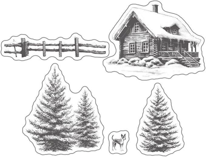 Christmas Snow House Pine Tree Stamps and Cutting Dies for Card Making DIY Transparent Silicone Clear Stamp and Metal Die Cuts Sets for Scrapbooking Paper Greeting Cards Decor Seals Craft Supplies