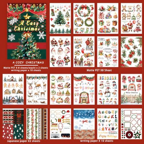 Snycler Sticker Book - 20 Sheets Vintage PET Stickers for Scrapbooking, Junk Journaling, Ephemera, and Decorative Crafts-A Cozy Christmas - Image 6