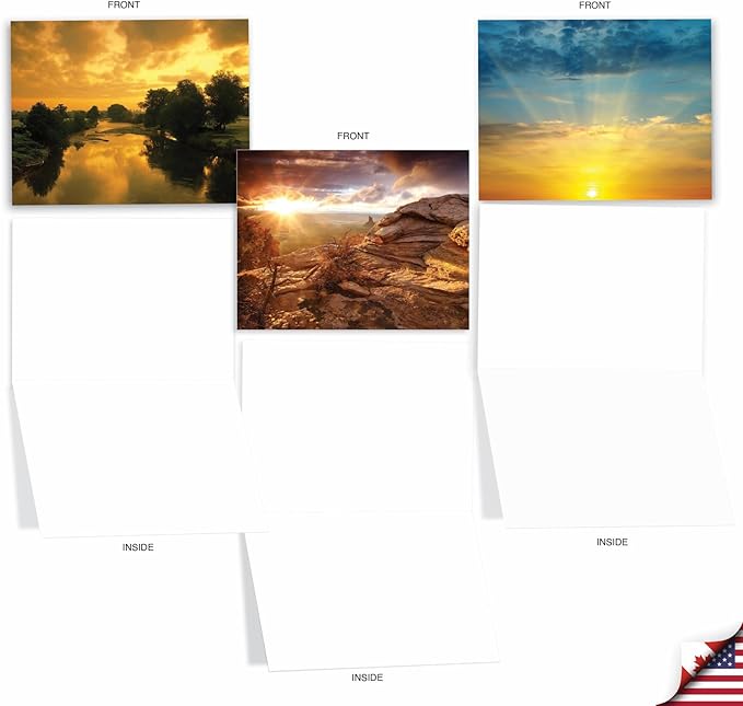 The Best Card Company - 20 Landscape Nature Note Cards Blank (4 x 5.12 Inch) (10 Designs, 2 Each) - Sun Settings AM1740OCB-B2x10