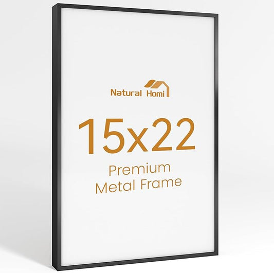 15x22 Aluminum Metal Picture Frame,Tempered Glass Black Photo Frame 15x22 for Family Photo,Posters,Art,Document to Wall Mount Horizontally or Vertically