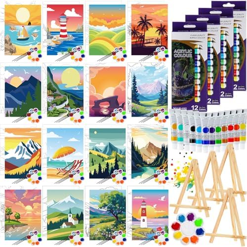 Zhanmai 88 Pcs 8 x 10 Inch Pre Drawn Canvas for Painting Kit Pre Stretched Canvas for Sip and Paint Party Favor Coloring DIY Virtual Party Birthday Gifts Adult's Date Night(Natural Scenery) by Zhanmai