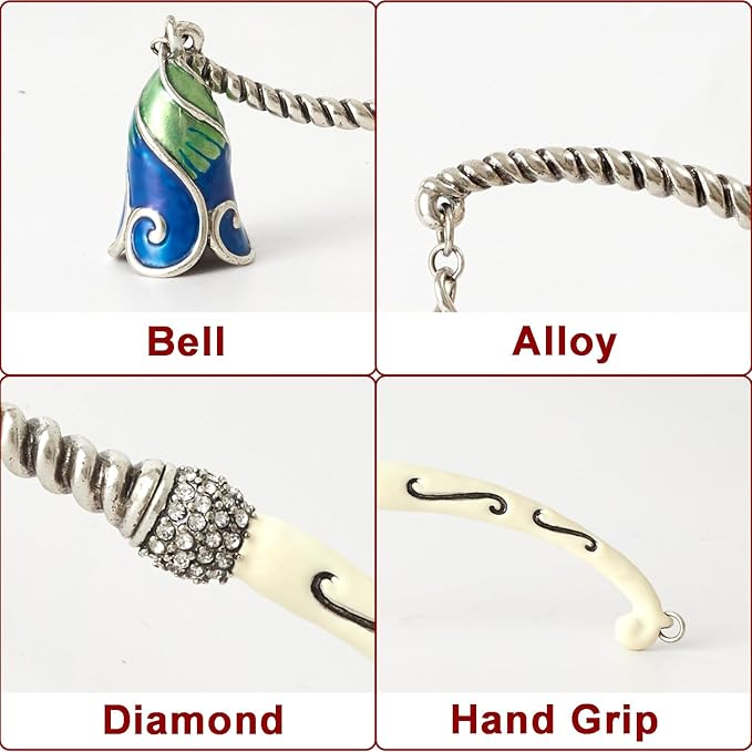 Candle Snuffer Extinguisher with Diamond Decoration Long Handle, Alloy Wick Flame Candle Put Out Tool Safely, Gift for Candle Lovers (Blue White)