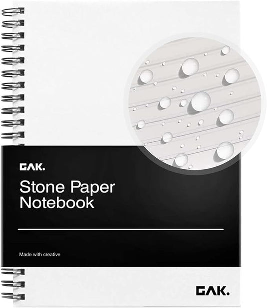 GAK. Stone Paper Waterproof Sheet Spiral Notebook (M Size) – 5.8”x8.3”, 50 sheets, Stone Paper Notebook Journal Note Taking Waterproof Notepad College Ruled Paper Black Notebook Aesthetic School