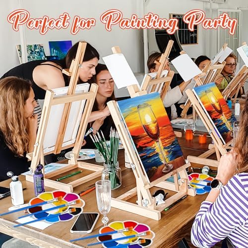 Motipuns 6 Set Pre Drawn Canvas for Painting for Adults Sip and Paint Kit with Easels 8 x 10 Inches Paint Party Kit with Printed Canvas Paints Brushes Palette Apron(Sunset with Wine Glass) - Image 6