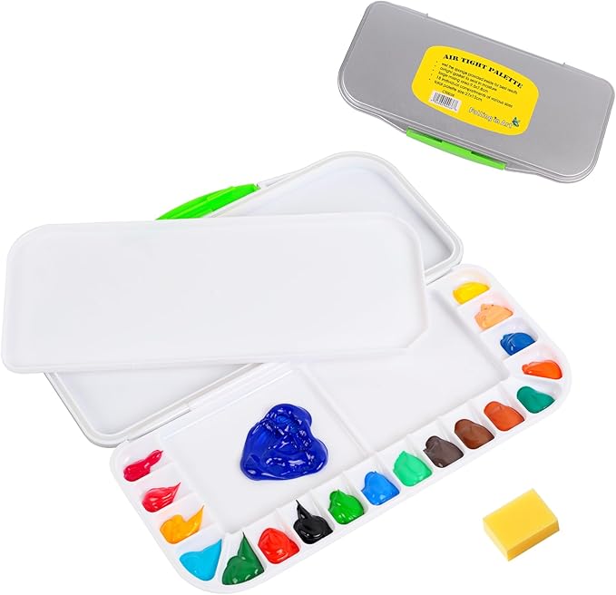 Falling in Art Airtight Watercolor Palette, Plastic Paint Palette with 18 Wells and 3 Mixing Areas, Folding Paint Tray with Lid, Suitable for Acrylic, Gouache and Watercolor