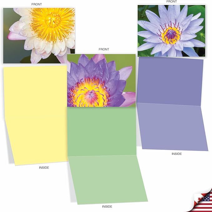The Best Card Company - 10 Blank Note Cards with Flowers (4 x 5.12 Inch) - Floral Notecards, All Occasion Boxed Assortment - Lily Pond M3070