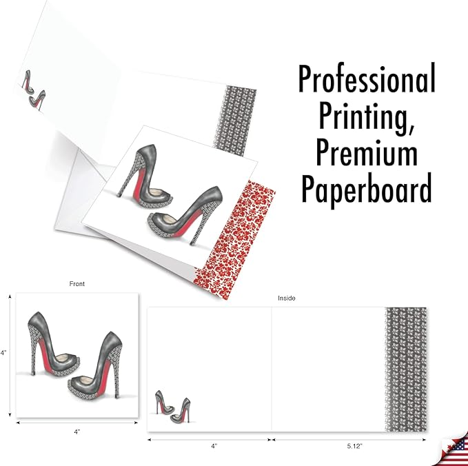 The Best Card Company - 10 Blank Note Cards for Women (4 x 5.12 Inch) - Assorted Fashion Greeting Cards for All Occasions - Gotta Lotta Sole MQ5042OCB-B1x10