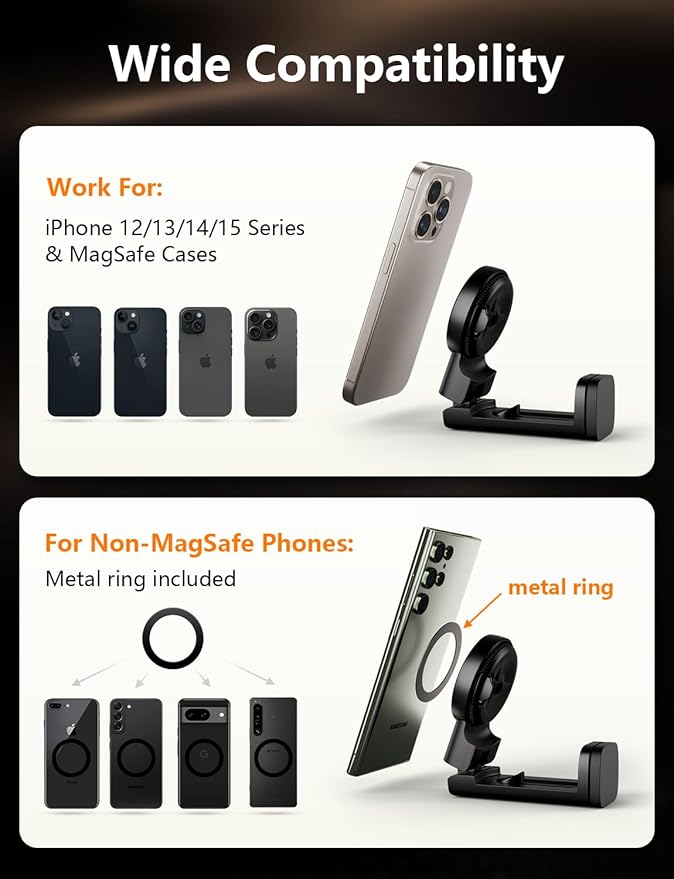 Klearlook for Magsafe Airplane Phone Holder for Flying, Hands-Free 360° Rotation for MagSafe Accessories, Magnetic Holder for iPhone 12-15, Travel Accessories Must Haves