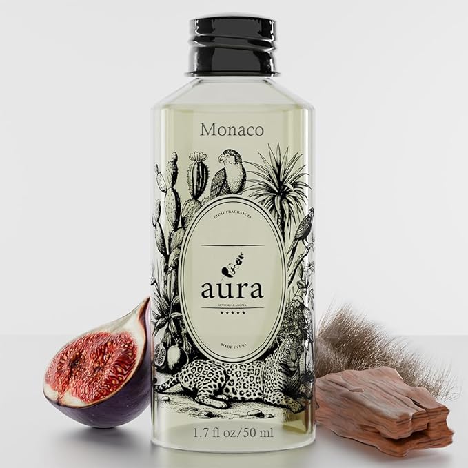 A U R A - Monaco Fragrance Oil for Waterless Scent Diffuser - Inspired by L.Labo-Noir | (1.7 fl oz, 50 ml) Pure Essential Oil Blends for Aromatherapy Diffuser & Hotel Collection Oil Diffuser