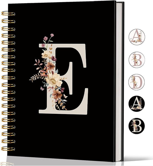 Lacama Black Initial Letter E School Notebook Journal, Cute Wildflower Personalized Spiral Notebook, School Supplies, Customized Monogrammed Gifts, Birthday Gifts for Women, Office Supplies