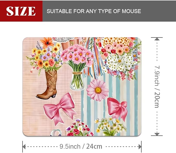 Pink Bow Ribbon Flower Boots Texture Mouse pad, Square Waterproof and Anti Slip Mouse pad for Office laptops