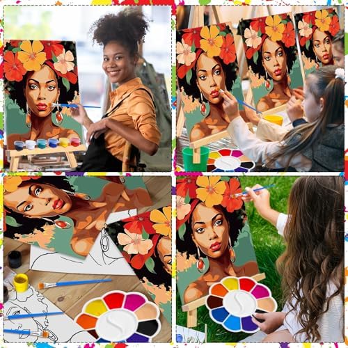 Motipuns 6 Set Pre Drawn Canvas for Painting for Adults Sip and Paint Kit with Easels 8 x 10 Inches Paint Party Kit with Printed Canvas Paints Brushes Palette Apron(Beauty and Flowers) - Image 6