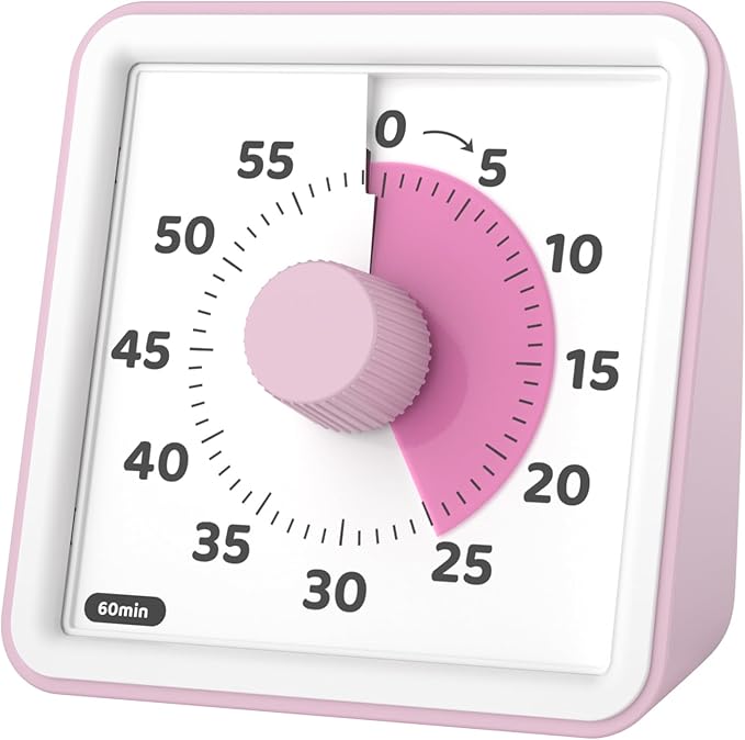 LIORQUE Visual Timer for Kids, 60-Minute Countdown Timers for Classroom Office Kitchen with Silent Operation, Kids Timer for Teaching (Batteries Included)