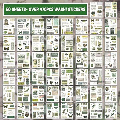 476PCS Vintage Washi Sticker Book & Botanical Journaling Stickers - Image 2