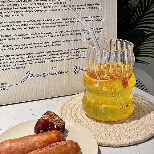 2 Pcs Ribbed Glass Cups, 18 Oz Vintage Drinking Glassware with Wave Design - Image 3