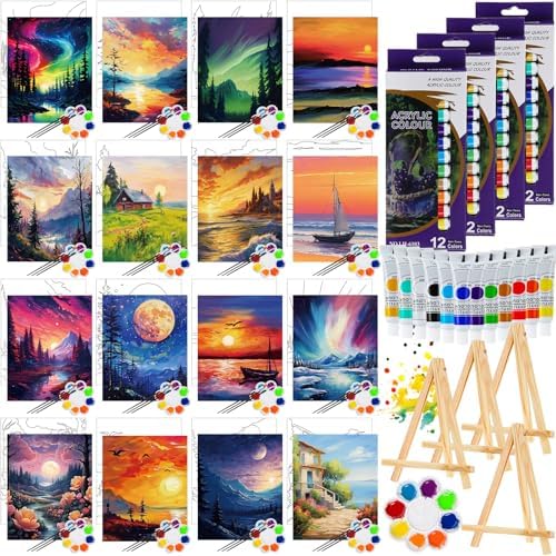 Zhanmai 88 Pcs 8 x 10 Inch Pre Drawn Canvas for Painting Kit Pre Stretched Canvas for Sip and Paint Party Favor Coloring DIY Virtual Party Birthday Gifts Adult's Date Night(Oil Painted Landscape) by Zhanmai