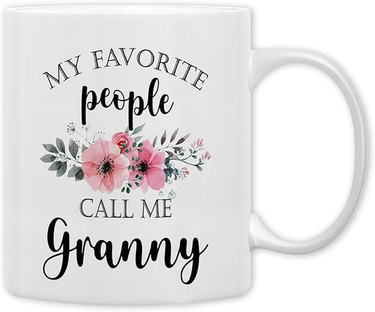 QASHWEY Granny Coffee Mug, Granny Gifts from Grandkids, GrannyGrandma Coffee Mugs, Mothers Day Mug Tea Cup Gifts for GrannyGrandma, My Favorite People Call Me GrannyCoffee Cups Ceramic 11oz