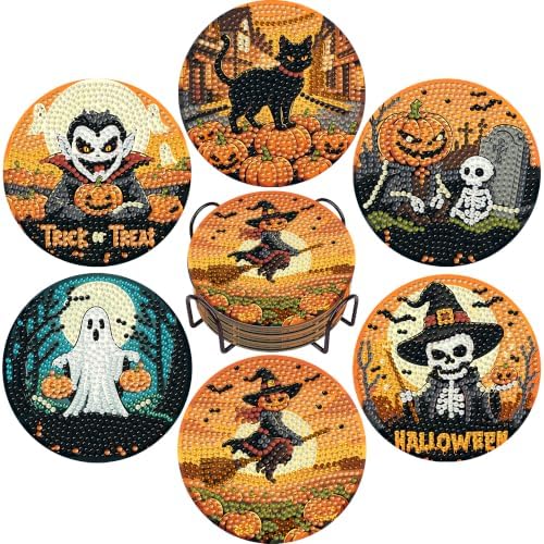 Leatrice 6 PCS Halloween Diamond Art Coasters Small Diamond Painting Kits by Leatrice20240713