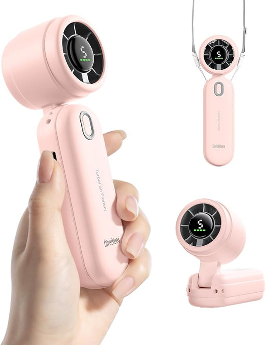 Diveblues Handheld Turbo Fan, USB Rechargeable Battery Powered, Small Portable Pocket Fan for Travel, Outdoor, Home, Office, Concerts, Lash, Gift for Women(Pink)
