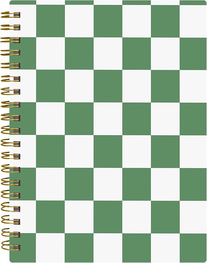 Spiral Journal Notebook,A5 Hardcover Lined Journals for Women 6 x 8.3 in,60 Sheets 120 Pages Thick Paper,Cute College Ruled Writing Notebook for Office Work School(Green Checkered)