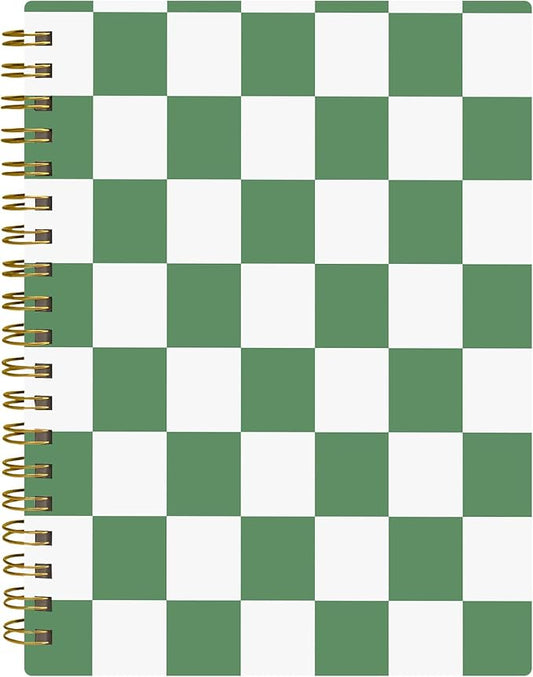 Spiral Journal Notebook,A5 Hardcover Lined Journals for Women 6 x 8.3 in,60 Sheets 120 Pages Thick Paper,Cute College Ruled Writing Notebook for Office Work School(Green Checkered)
