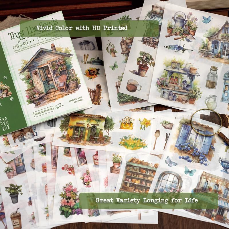 Garden Journal Stickers for Junk Journal Supplies, 50 Sheets Precut Watercolor Washi Sticker Book for Journaling, Scrapbooking, Bujo, Card Making, Art Crafts, Adults - Image 3